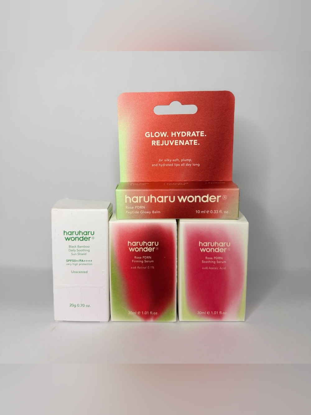 Haruharu Wonder K-Beauty Skincare Bundle | Rose PDRN Serums + SPF + Lip Balm